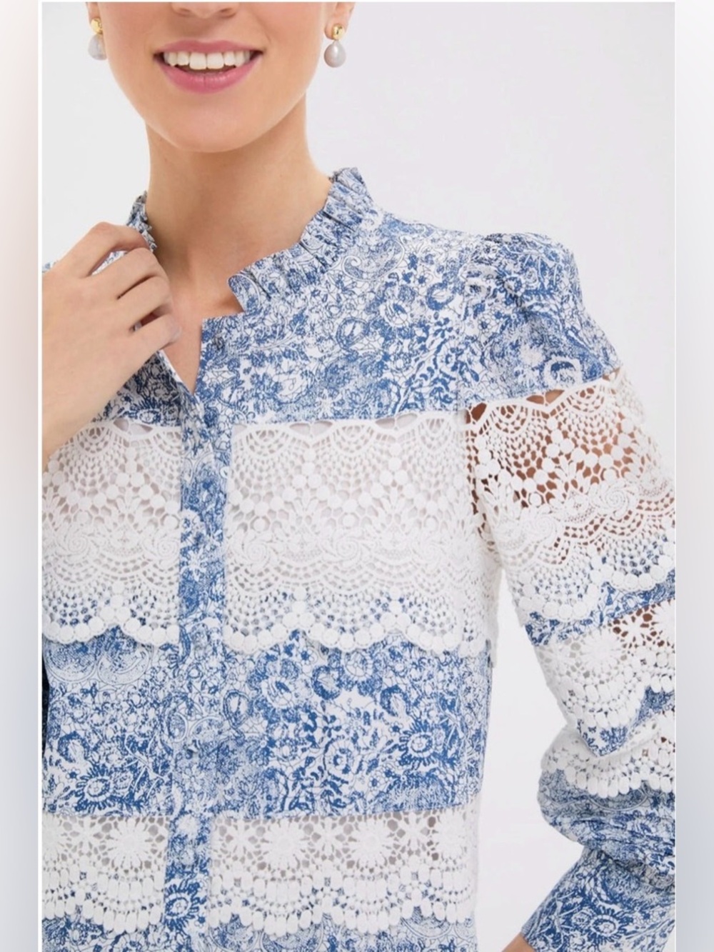 ๐ Hyacinth House for Tuckernuck Lace Trimmed Emmie Mini Dress Blue White XXL - Picture 4 of 15
